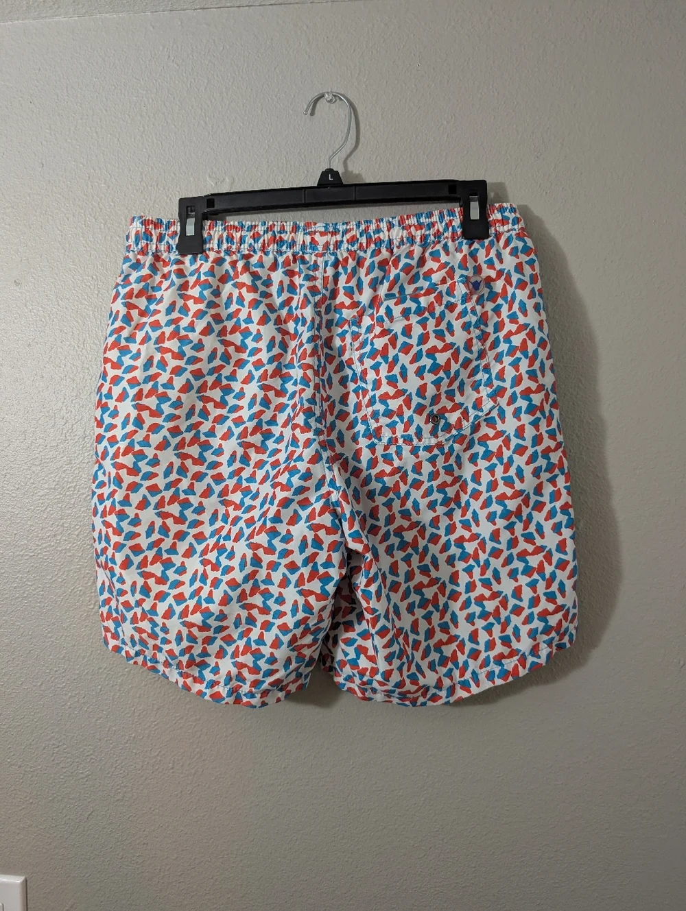 Beach Bros Lined Men's Printed Swim Trunks in White with Blue & Red Accents